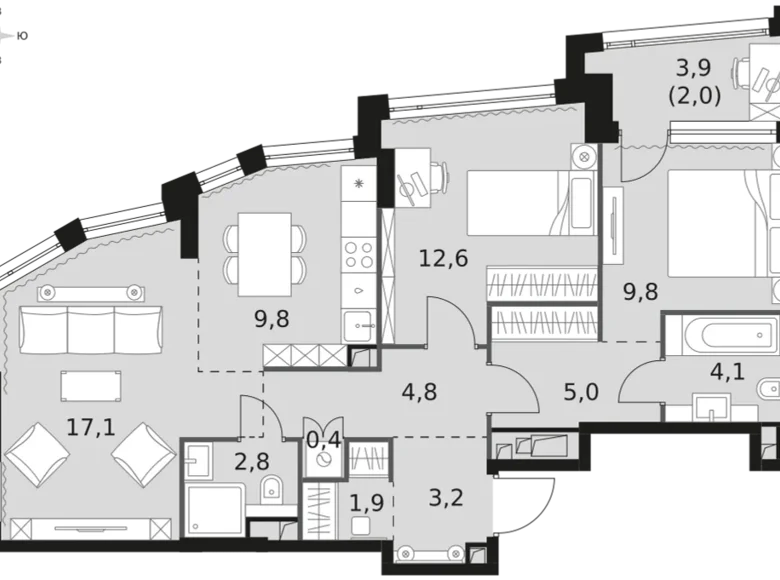 Квартира 3 комнаты 74 м² Москва, Россия