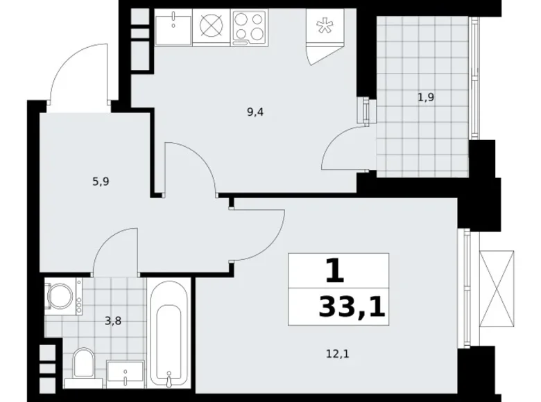 Квартира 1 комната 33 м² поселение Сосенское, Россия