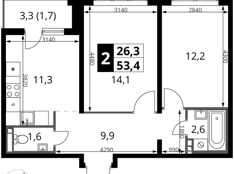 Mieszkanie 2 pokoi 53 m² Potapovo, Rosja