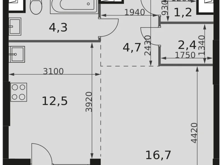 Mieszkanie 1 pokój 43 m² Moskwa, Rosja