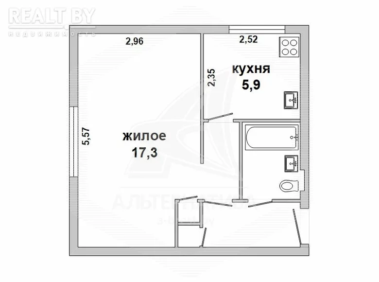 Mieszkanie 1 pokój 30 m² Brześć, Białoruś