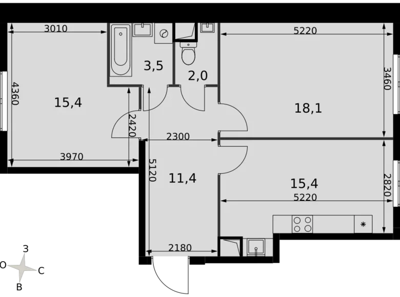 Mieszkanie 2 pokoi 66 m² Razvilka, Rosja