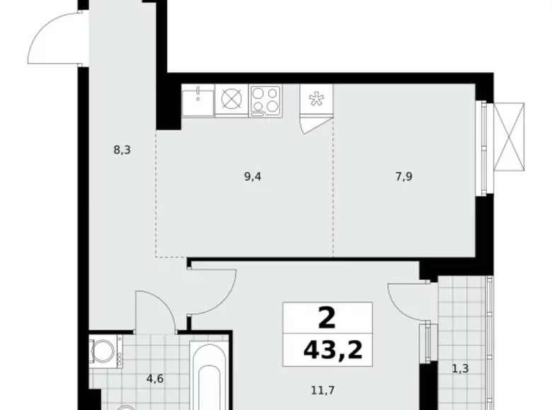 Wohnung 2 Zimmer 43 m² poselenie Sosenskoe, Russland