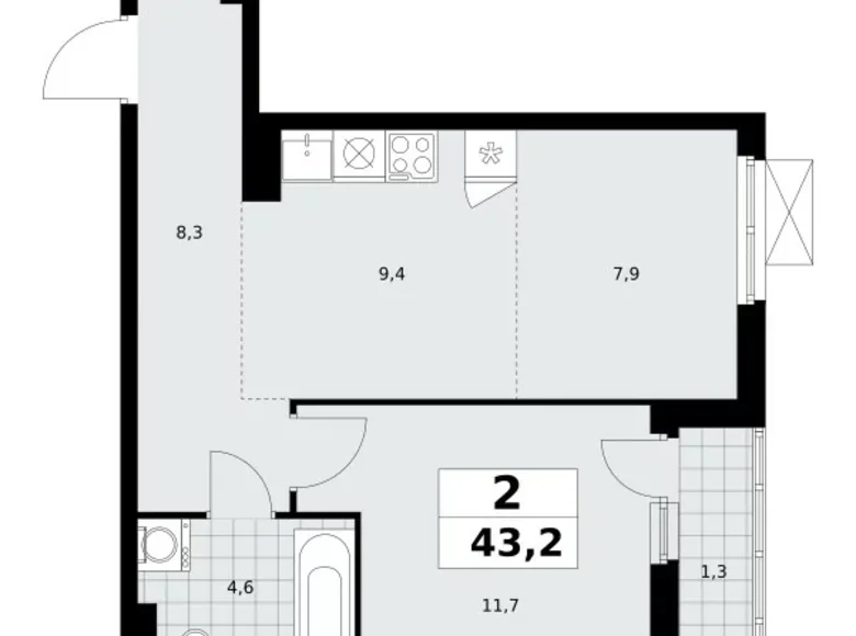 2 room apartment 43 m² poselenie Sosenskoe, Russia