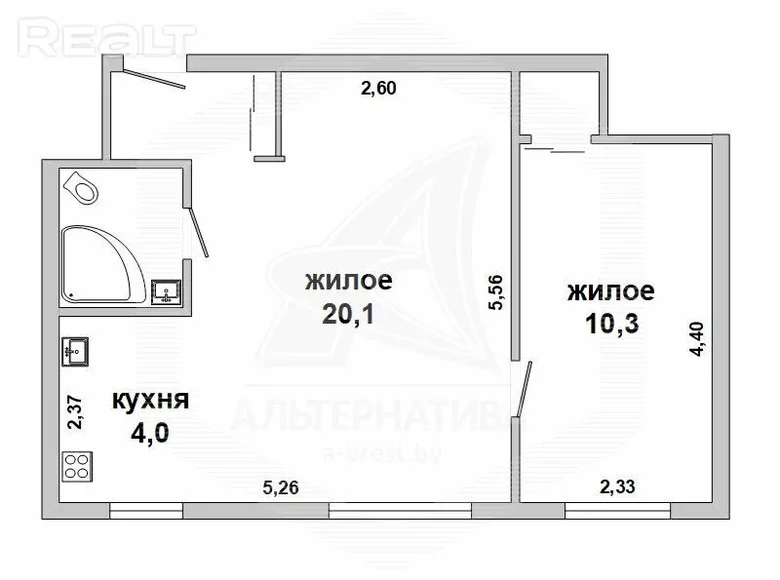 Apartamento 2 habitaciones 41 m² Brest, Bielorrusia