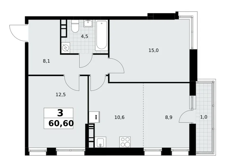 Mieszkanie 3 pokoi 61 m² Postnikovo, Rosja