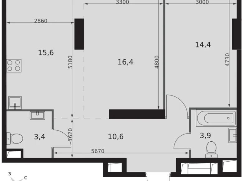 Mieszkanie 2 pokoi 64 m² Konkovo District, Rosja