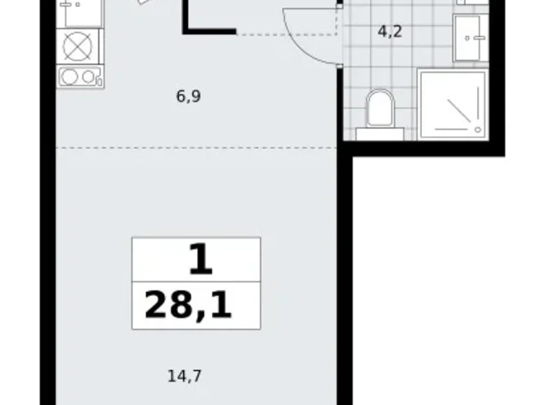 Apartamento 1 habitación 28 m² Troitsk, Rusia