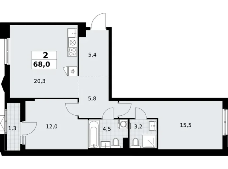 Wohnung 2 zimmer 68 m² Troizk, Russland