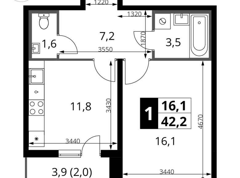 Apartamento 1 habitación 42 m² Leninsky District, Rusia