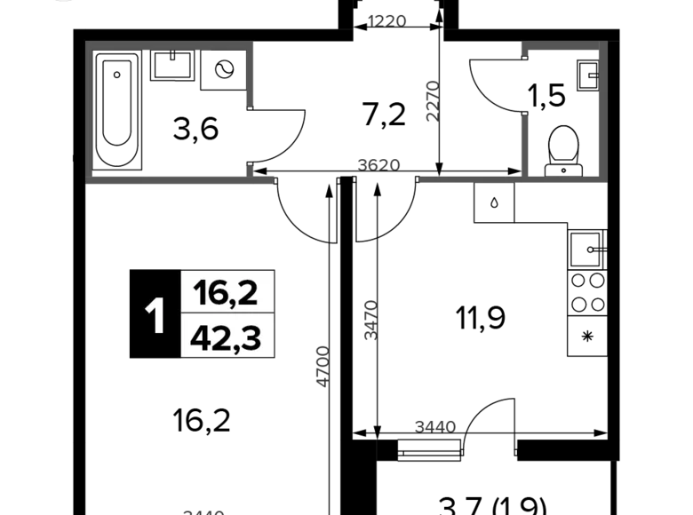 Apartamento 1 habitación 42 m² Jimki, Rusia