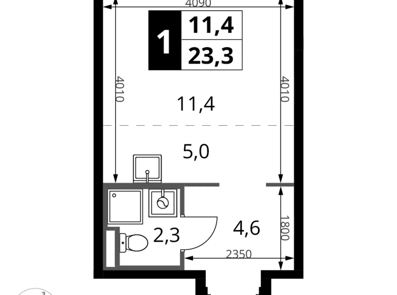 1 room studio apartment 23 m² Potapovo, Russia