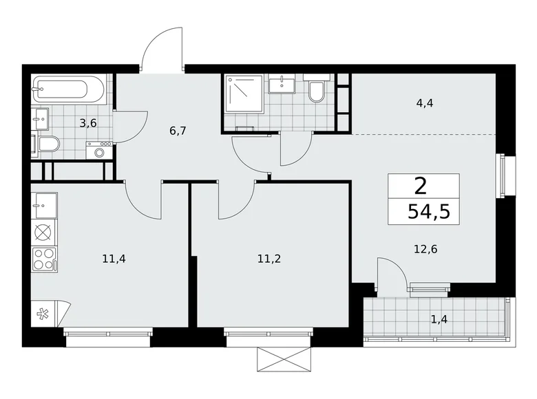 Mieszkanie 2 pokoi 55 m² Moskwa, Rosja