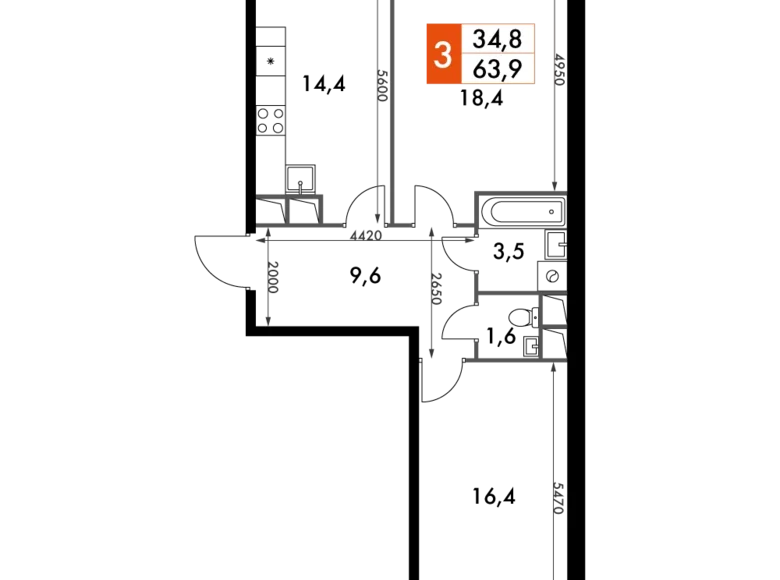 Mieszkanie 2 pokoi 64 m² Razvilka, Rosja