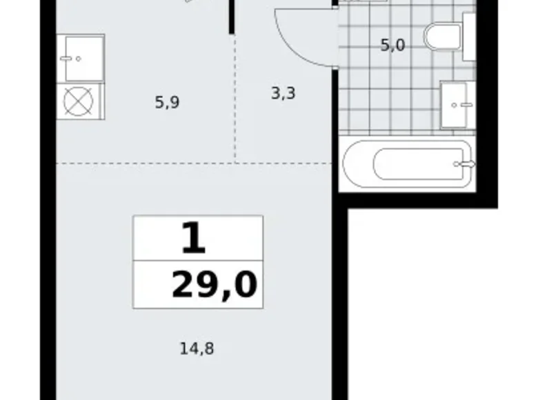 Wohnung 1 zimmer 29 m² poselenie Sosenskoe, Russland