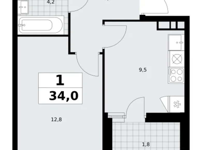 Wohnung 1 zimmer 34 m² poselenie Sosenskoe, Russland