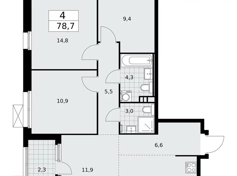 4 room apartment 79 m² Moscow, Russia