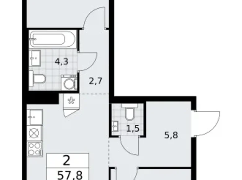 Appartement 2 chambres 58 m² Troïtsk, Russie