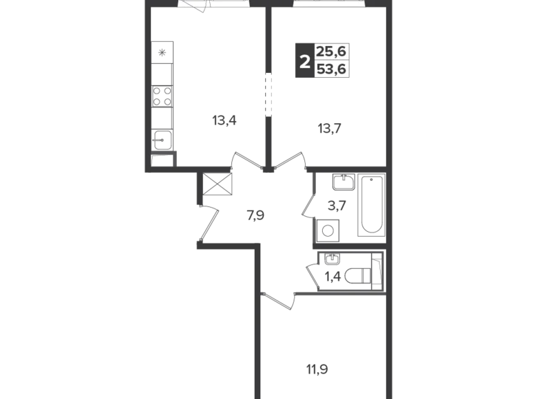 Квартира 2 комнаты 53 м² Москва, Россия