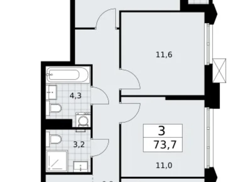 Appartement 3 chambres 74 m² Troïtsk, Russie