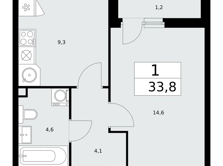 Квартира 1 комната 34 м² Москва, Россия