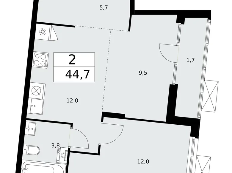 Apartamento 2 habitaciones 45 m² poselenie Desenovskoe, Rusia