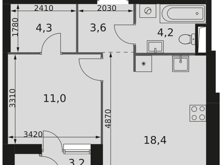 Квартира 1 комната 43 м² Москва, Россия