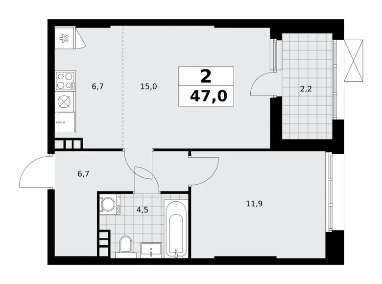 Wohnung 2 Zimmer 47 m² poselenie Sosenskoe, Russland