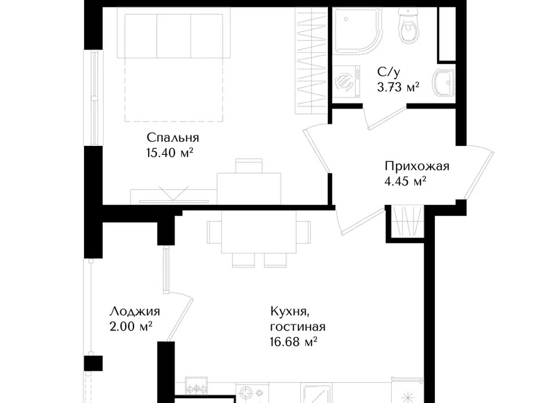 Квартира 1 комната 41 м² Ташкент, Узбекистан