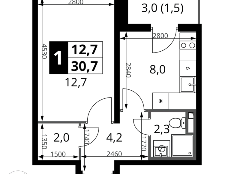 Wohnung 1 Zimmer 31 m² Potapovo, Russland