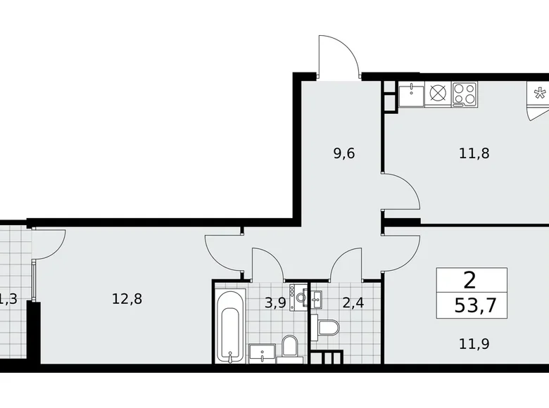 Appartement 2 chambres 54 m² poselenie Desenovskoe, Fédération de Russie