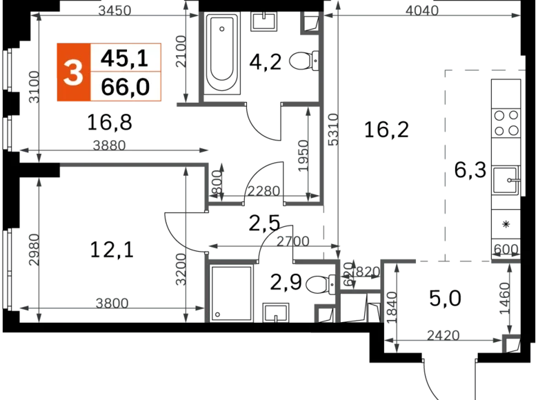 Mieszkanie 3 pokoi 66 m² North-Western Administrative Okrug, Rosja