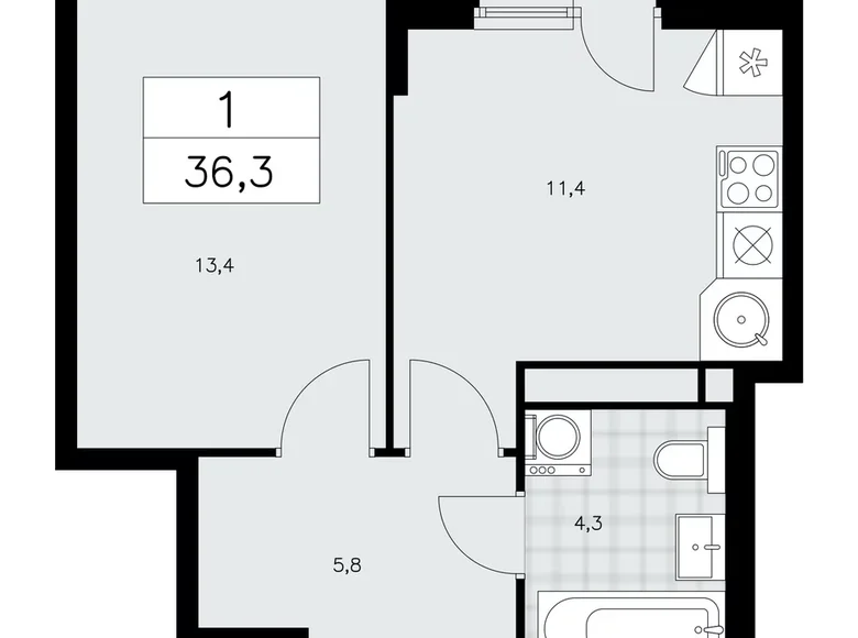 Wohnung 1 zimmer 36 m² poselenie Sosenskoe, Russland