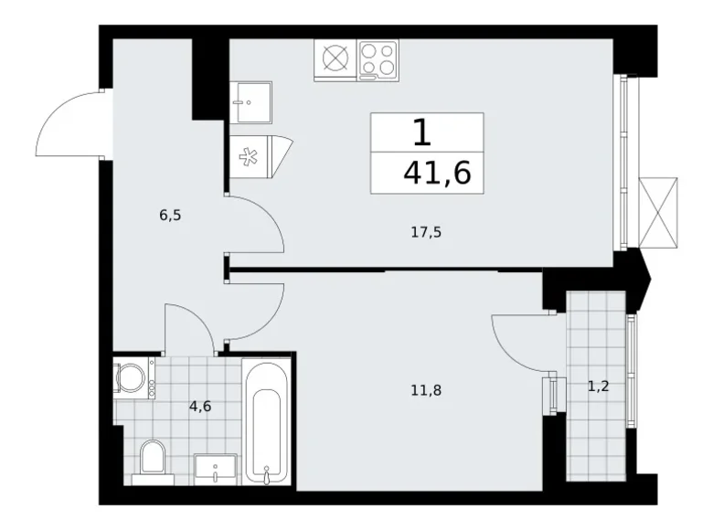 Mieszkanie 1 pokój 42 m² Troick, Rosja