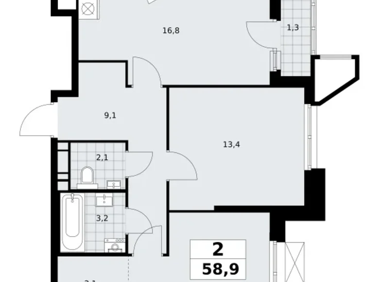 Appartement 2 chambres 59 m² poselenie Sosenskoe, Fédération de Russie