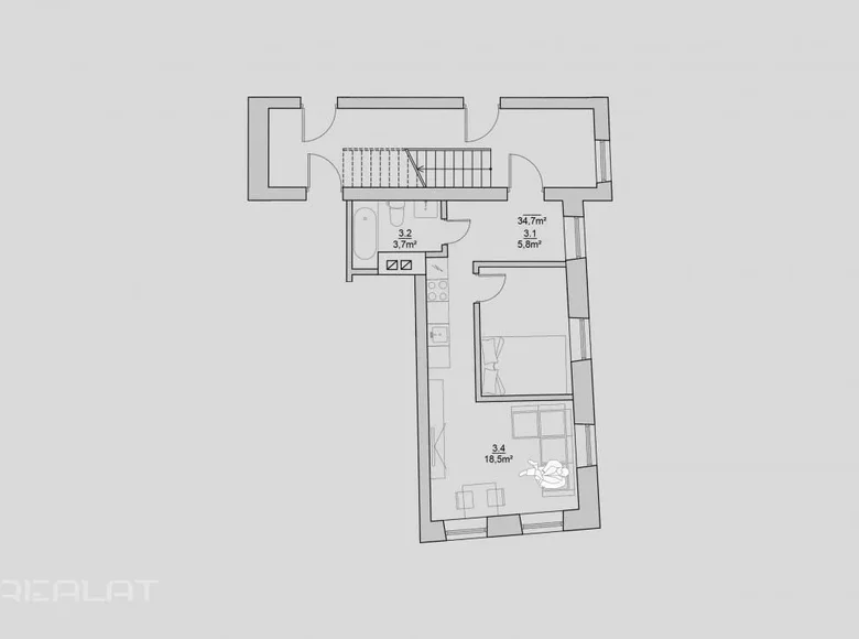 Квартира 2 комнаты 35 м² Рига, Латвия