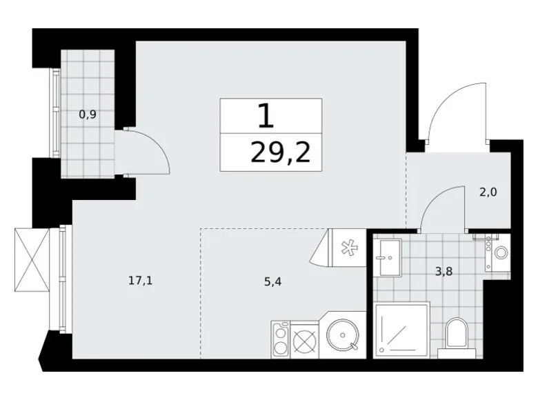Wohnung 1 zimmer 29 m² Troizk, Russland