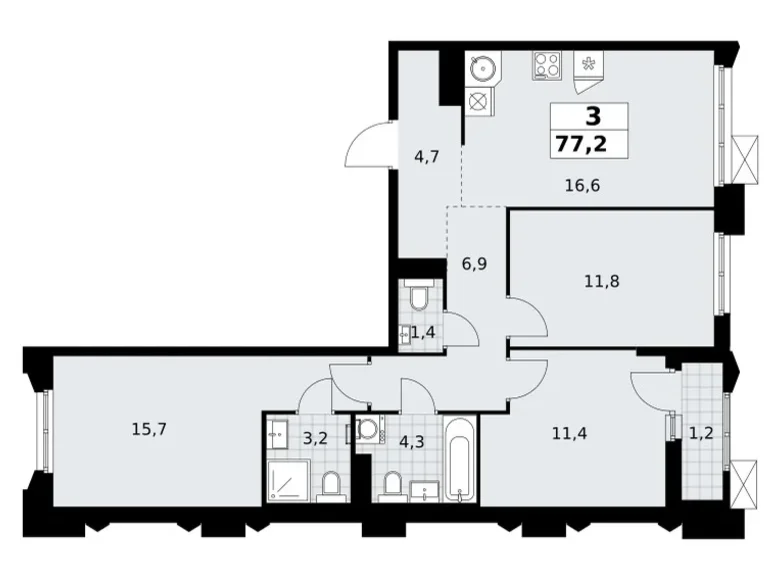 Квартира 3 комнаты 77 м² район Троицк, Россия