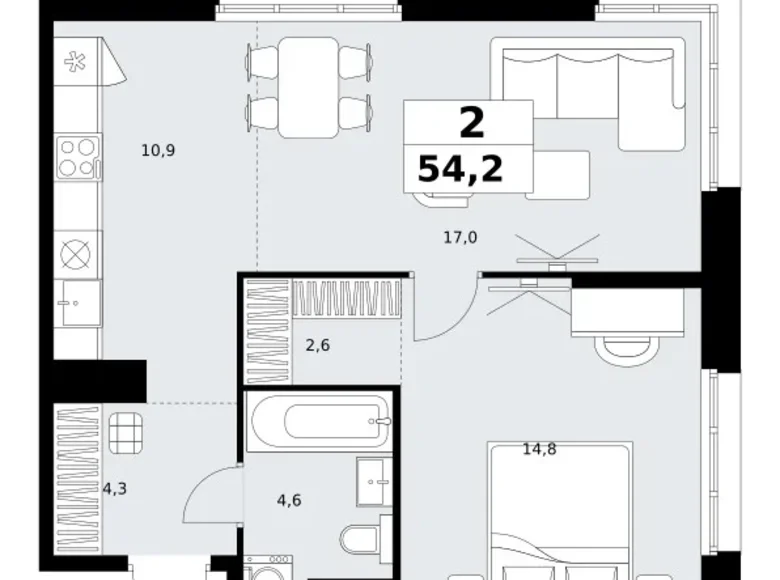 Wohnung 2 zimmer 54 m² Kommunarka, Russland