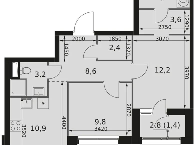 2 room apartment 57 m² Moscow, Russia