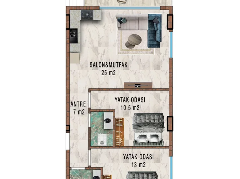 Mieszkanie 3 pokoi 69 m² Gazipasa, Turcja