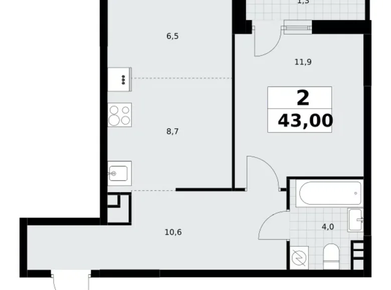 Appartement 2 chambres 43 m² Postnikovo, Fédération de Russie