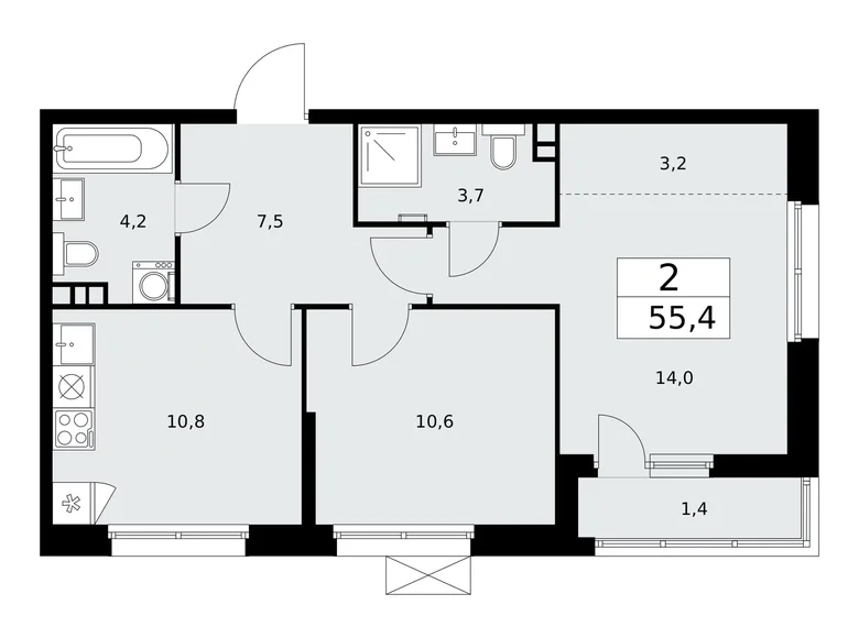 Квартира 2 комнаты 55 м² Москва, Россия