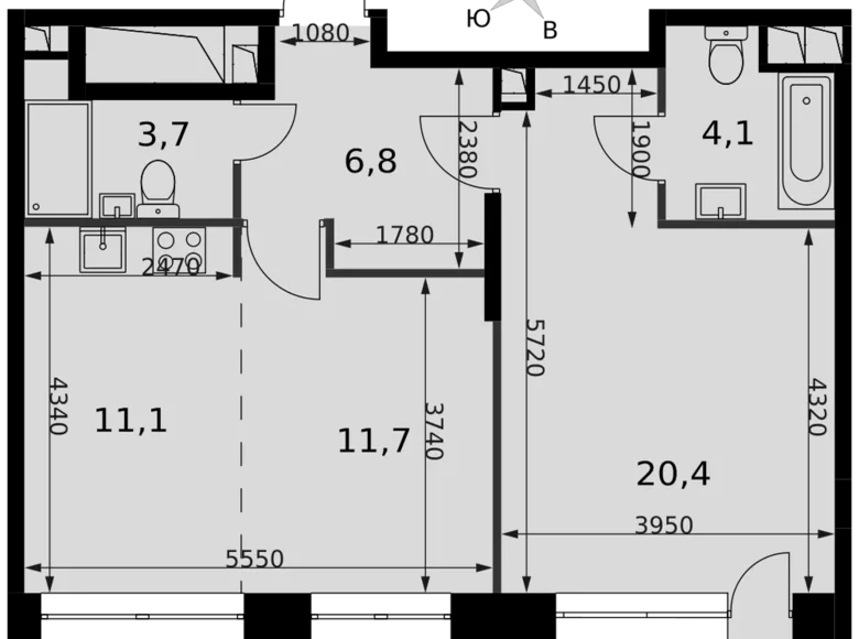 Appartement 2 chambres 59 m² North-Western Administrative Okrug, Fédération de Russie