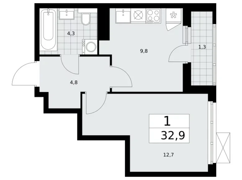 Apartamento 1 habitación 33 m² poselenie Sosenskoe, Rusia