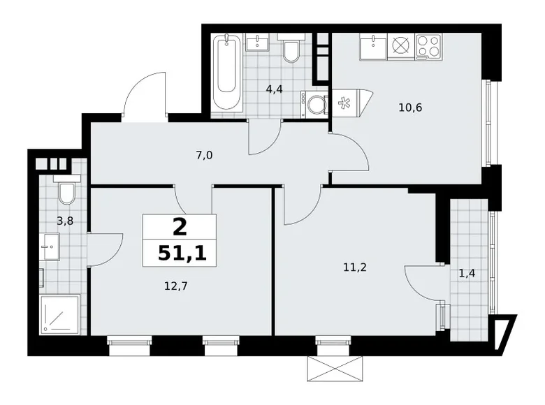 Квартира 2 комнаты 51 м² поселение Сосенское, Россия