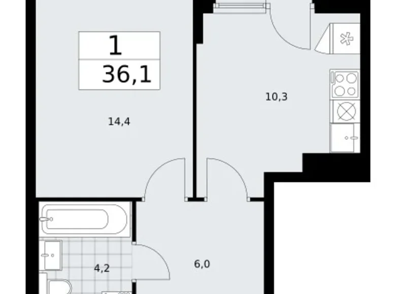 Mieszkanie 1 pokój 36 m² Troick, Rosja
