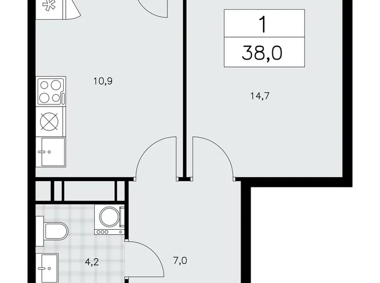 Квартира 1 комната 38 м² Москва, Россия