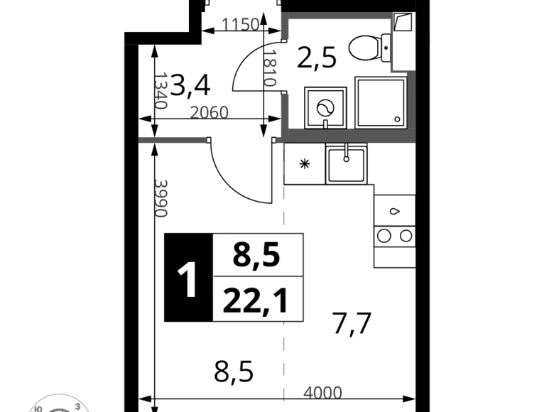 Estudio 1 habitación 22 m² Jimki, Rusia