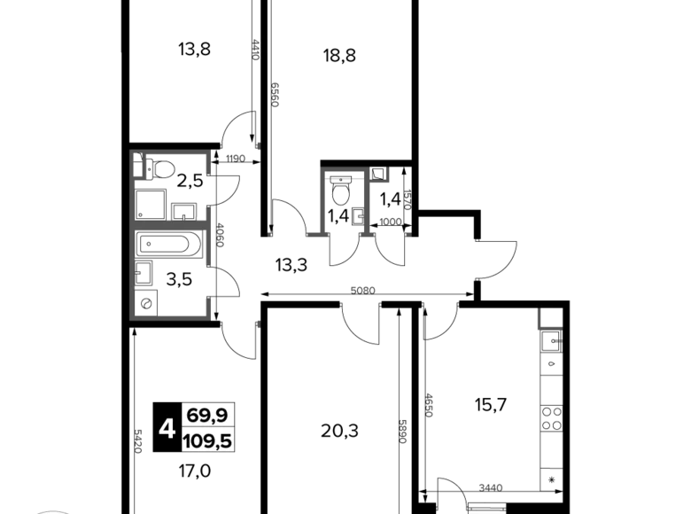 Mieszkanie 4 pokoi 110 m² Potapovo, Rosja